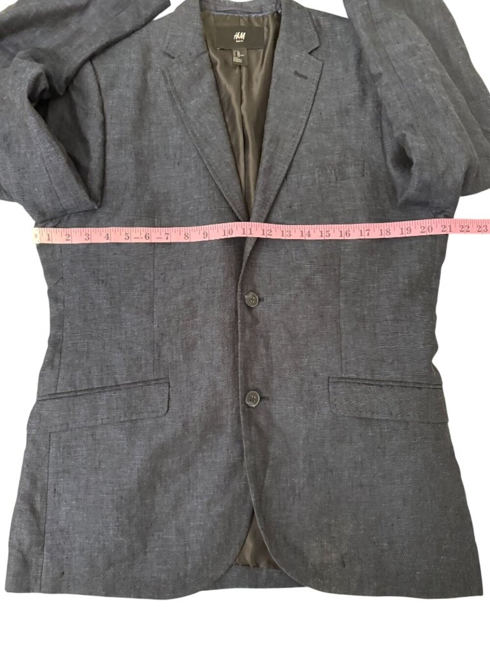 H&M Mens Slim Fit Linen Blazer 42R Blue Lightweight Two-Button Closure Linen - Picture 15 of 16